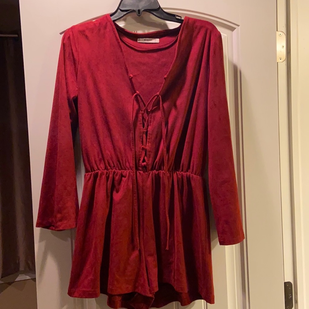 Suede Red Mango Tie Front Romper